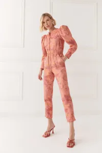Mono estampadao denim coral con mangas abullonadas