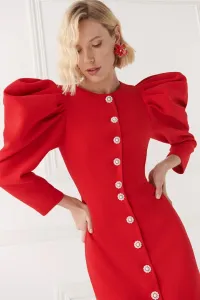 Vestido de invitada con mangas volumen crepe rojo para boda