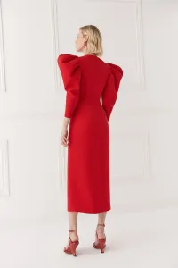 Vestido de invitada con mangas volumen crepe rojo para boda