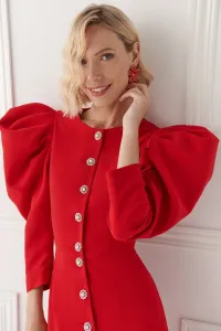 Vestido de invitada con mangas volumen crepe rojo para boda
