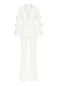 Traje chaqueta y pantalón blanco lazos joya Leonor