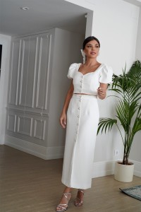 Top joya de crepe blanco Laredo