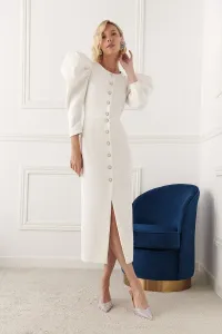 Vestido midi manga abullonada brocado blanco Sophie