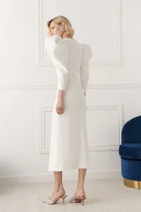 Vestido midi manga abullonada brocado blanco Sophie