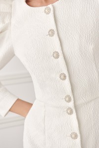 Vestido midi manga abullonada brocado blanco Sophie