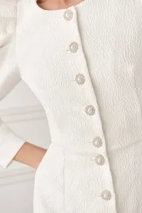 Vestido midi manga abullonada brocado blanco Sophie