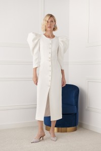 Vestido midi manga abullonada brocado blanco Sophie