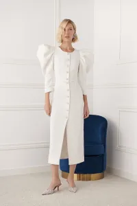 Vestido midi manga abullonada brocado blanco Sophie