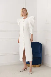 Vestido midi manga abullonada brocado blanco Sophie