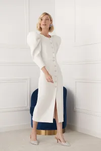 Vestido midi manga abullonada brocado blanco Sophie