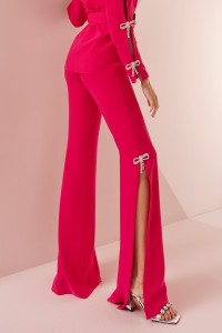 Pantalón Palazzo crepe rosa fucsia con lazo joya Helen