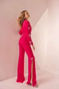 Chaqueta crepe rosa fucsia lazo joya Helen