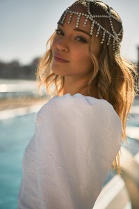 Vestido jacquard brocado blanco con botones joya Anette