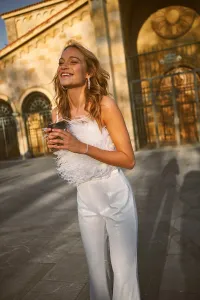 Pantalón palazzo lentejuelas blancas Reneé