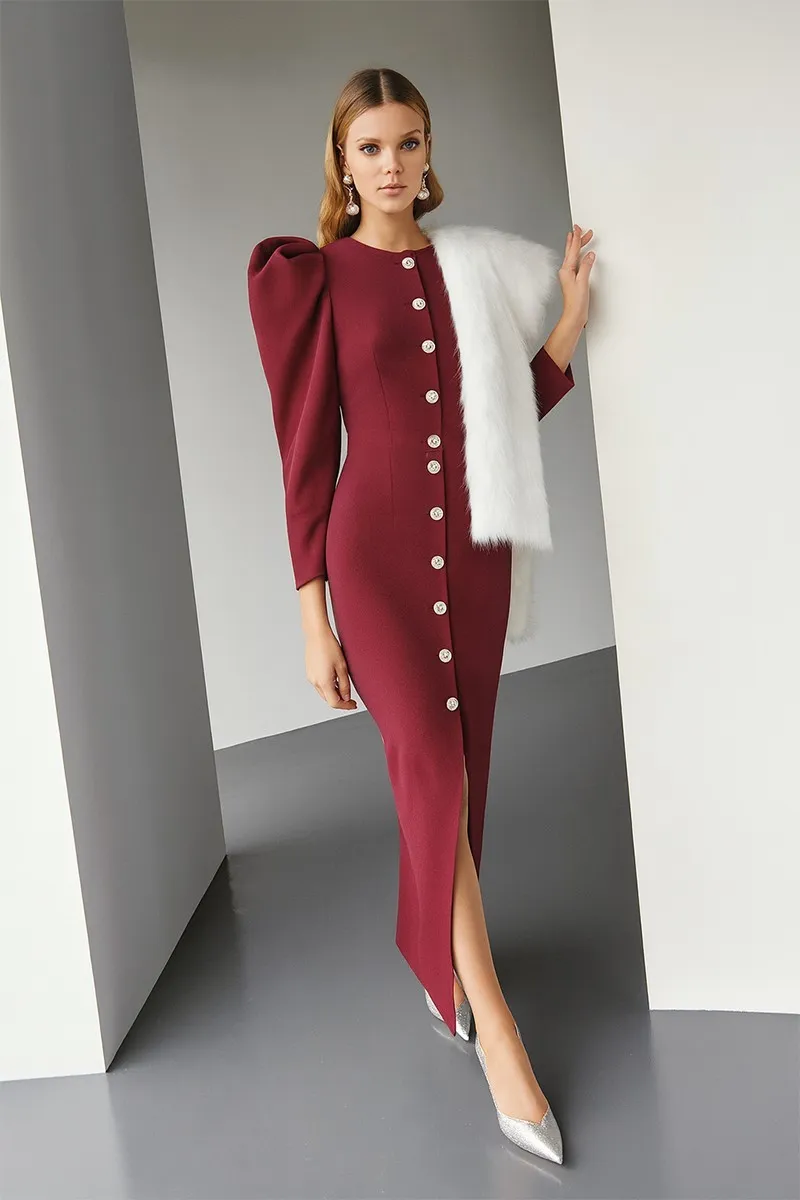 Vestido de fiesta con mangas volumen crepe brudeos para boda