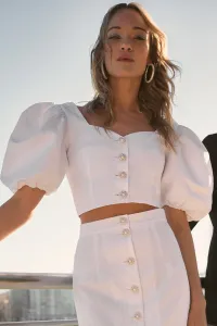 Top manga abullonada jacquard joya blanco Rosalie