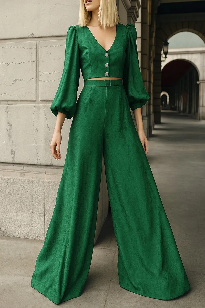 falda pantalon brocado verde invitada boda fiesta civil mama de