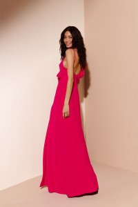 Vestido Largo con Volantes Rosa Fucsia Charlize