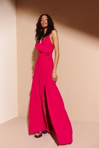 Vestido Largo con Volantes Rosa Fucsia Charlize