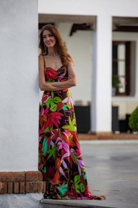 Vestido largo estampado flores con tirantes de pasamanería Jennifer