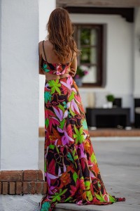 Vestido largo estampado flores con tirantes de pasamanería Jennifer