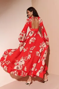 Vestido de fiesta largo cuerpo drapeado con estampado de flores