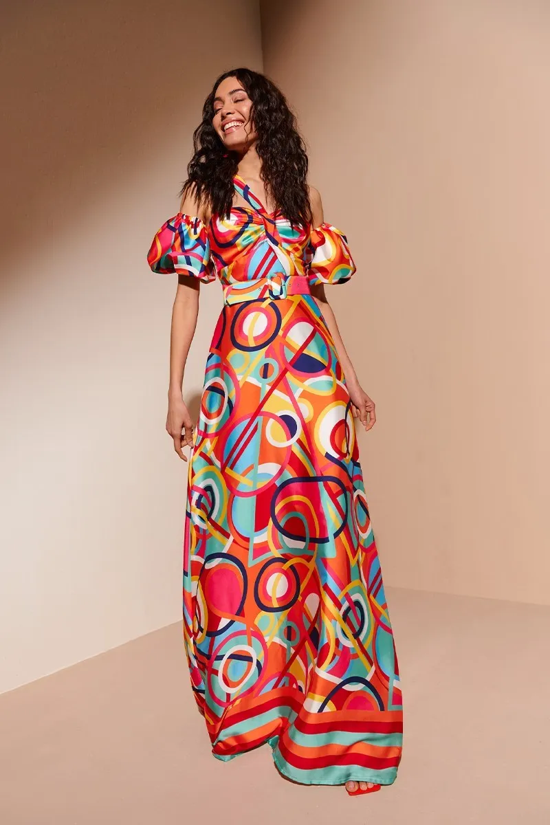 Vestido largo estampado geométrico Lupita