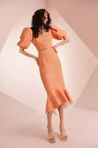 Top joya manga abullonada brocado coral Mila