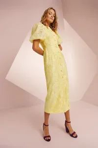 Vestido manga globo bordado hojas amarillo Carey