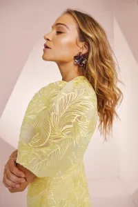 Vestido manga globo bordado hojas amarillo Carey