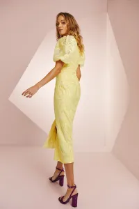 Vestido manga globo bordado hojas amarillo Carey