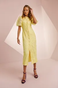 Vestido manga globo bordado hojas amarillo Carey