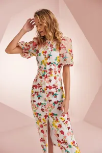 Vestido manga globo bordado flores Jane