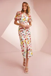 Vestido manga globo bordado flores Jane