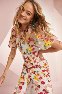 Vestido manga globo bordado flores Jane