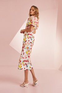 Vestido manga globo bordado flores Jane