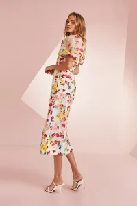 Vestido manga globo bordado flores Jane