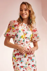 Vestido manga globo bordado flores Jane