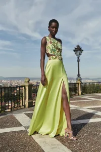 vestido saten lima con lentejuelas