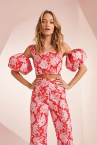 Top corto jacquard rosa y rojo Sarah