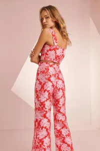 Top corto jacquard rosa y rojo Sarah