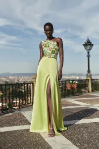 vestido saten lima con lentejuelas