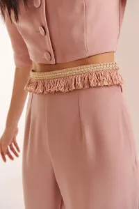 Pantalón Palazzo Crepe Rosa con Pasamanería Brie