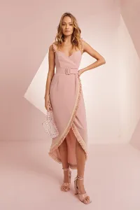 Vestido cruzado rosa midi flecos Amanda