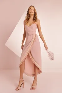 Vestido cruzado rosa midi flecos Amanda
