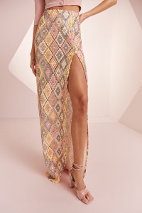 Falda larga de lentejuelas colores con abertura Megan