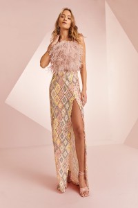 Falda larga de lentejuelas colores con abertura Megan