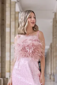 Top de plumas en rosa palo