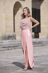 Top de plumas en rosa palo