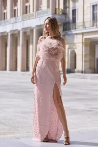 Top de plumas en rosa palo